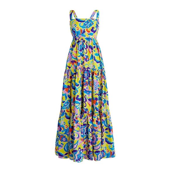 J. Crew Dresses & Skirts - NWT J.Crew Tiered Maxi Yellow Blue Curly Floral Taffeta Cross Strap Tank Dress 6